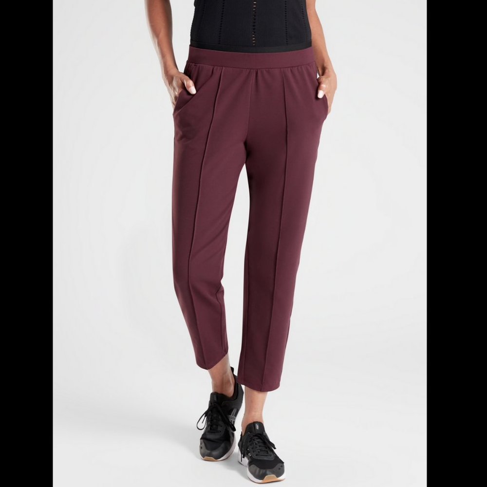ATHLETA STUDIO BURGUNDY ELASTIC WAIST VENICE PINTUCK PANT